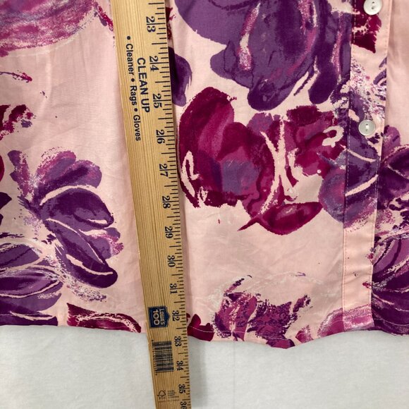 Basic Editions size 3X Pink Purple Floral 3/4 Sleeve Baby Doll Button Up Preppy - Picture 5 of 9